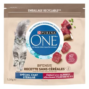 Croquettes Pour Chat Stérilisé Au Bœuf Sans Céréales 1,1kg - PURINA ONE