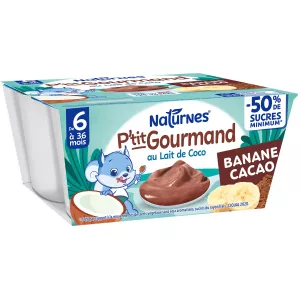 P'tit Gourmand sữa dừa chuối cacao, từ 6 tháng, 4 x 90 g - NATURNES