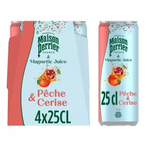 Boisson Gazeuse Pêche Cerise 4x25cl - MAISON PERRIER & MAGNETIC JUICE