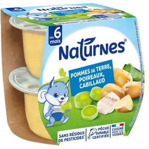 بطاطس وكراث وسمك القد من 6 أشهر عبوتان 190 g - NATURNES