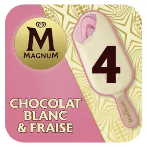 أصابع آيس كريم بالفراولة مغطاة بالشوكولاتة البيضاء x4 - MAGNUM