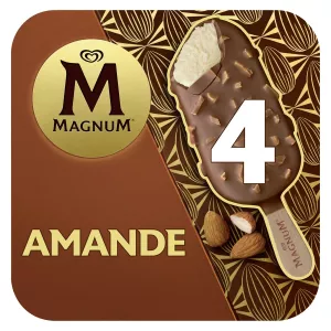 أصابع مثلجة بالفانيلا مغلفة بشوكولاتة الحليب وقطع اللوز Amande x4 100 ml - MAGNUM
