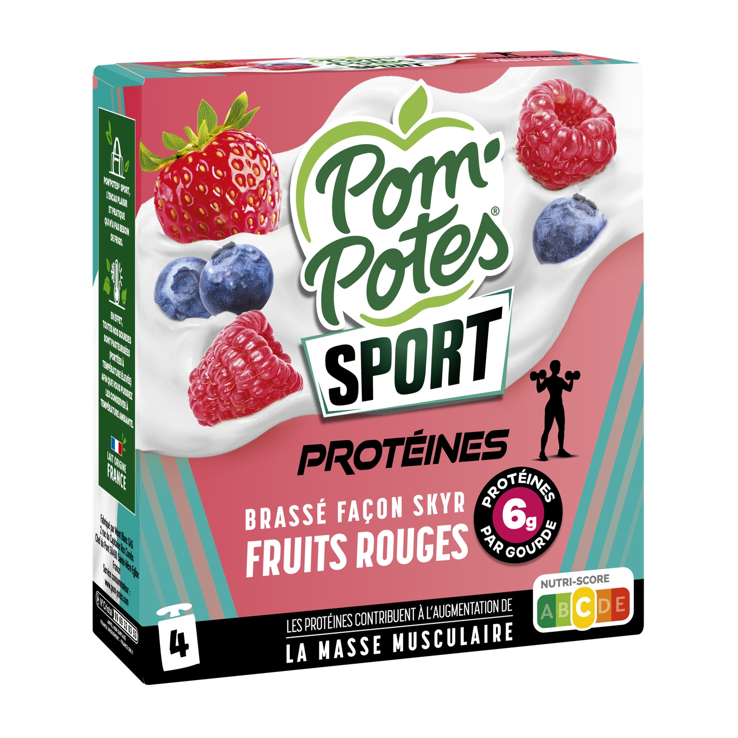 Brassé façon skyr protéiné fruits rouges Sport, gourdes 4 x 85 g - POM' POTES