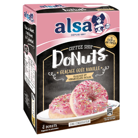 Coffee Shop préparation pour 8 donuts glaçage goût vanille au four ou air fryer 410 g - ALSA