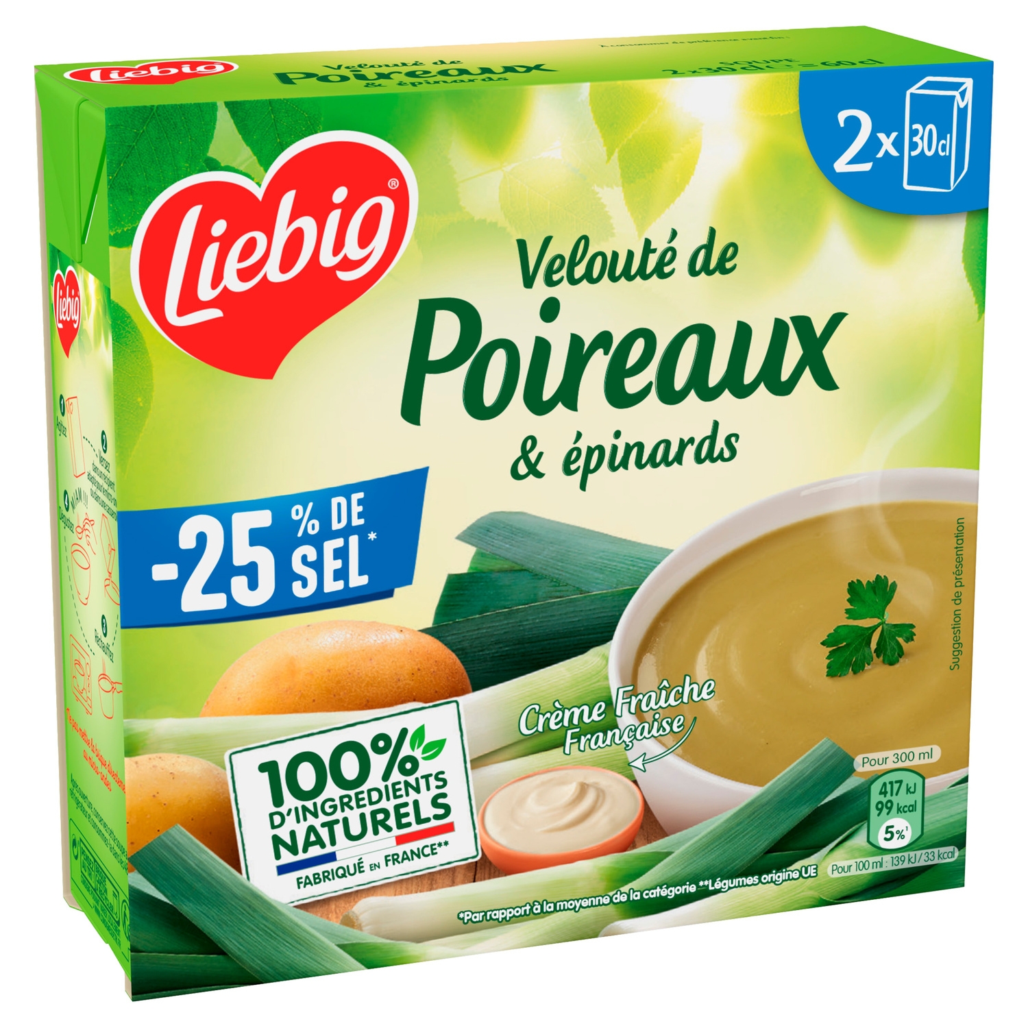 Velouté de poireaux et épinards -25 % de sel 2 x 30 cl - LIEBIG