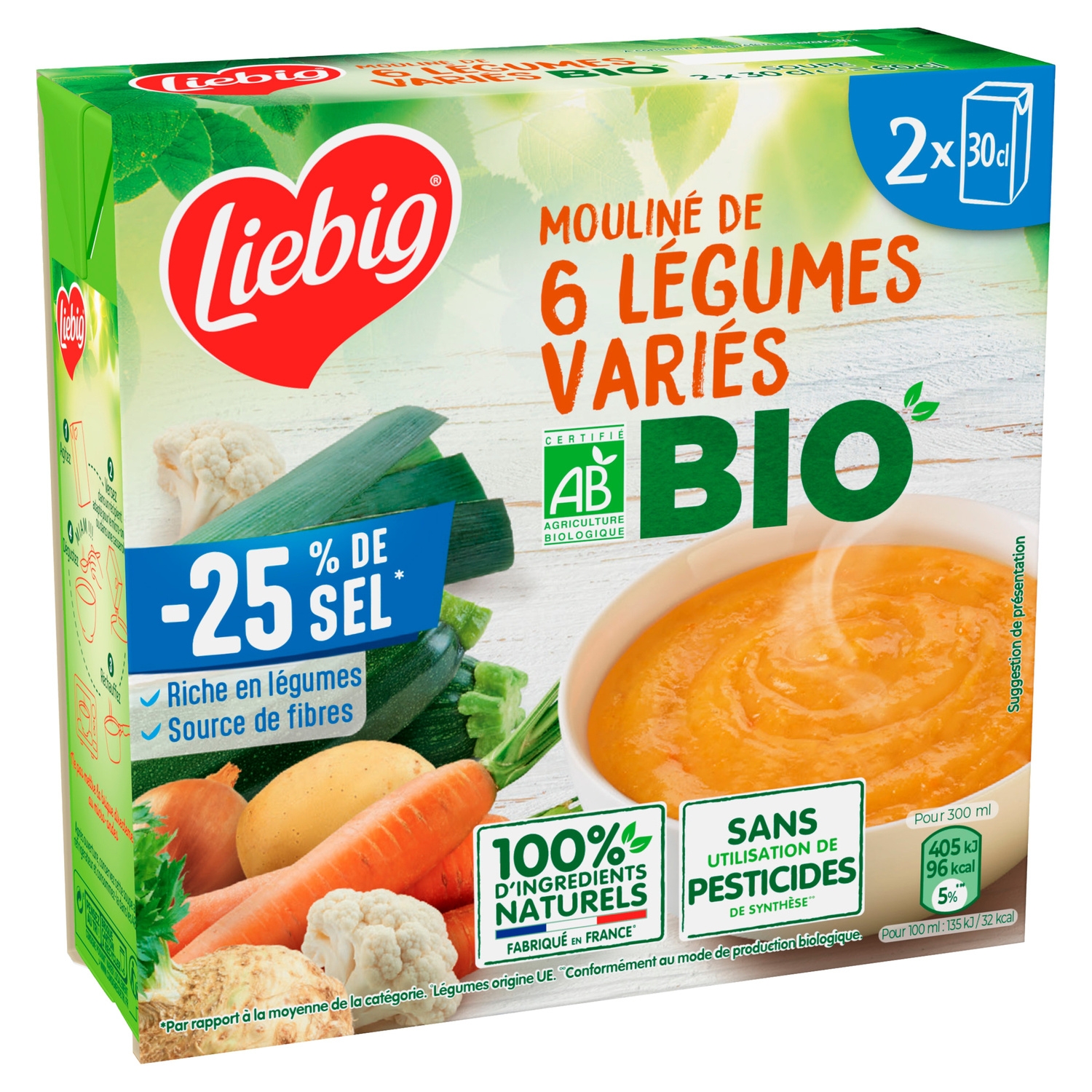 Soupe moulinée de 6 légumes variés bio -25 % de sel, 2 x 30 cl - LIEBIG