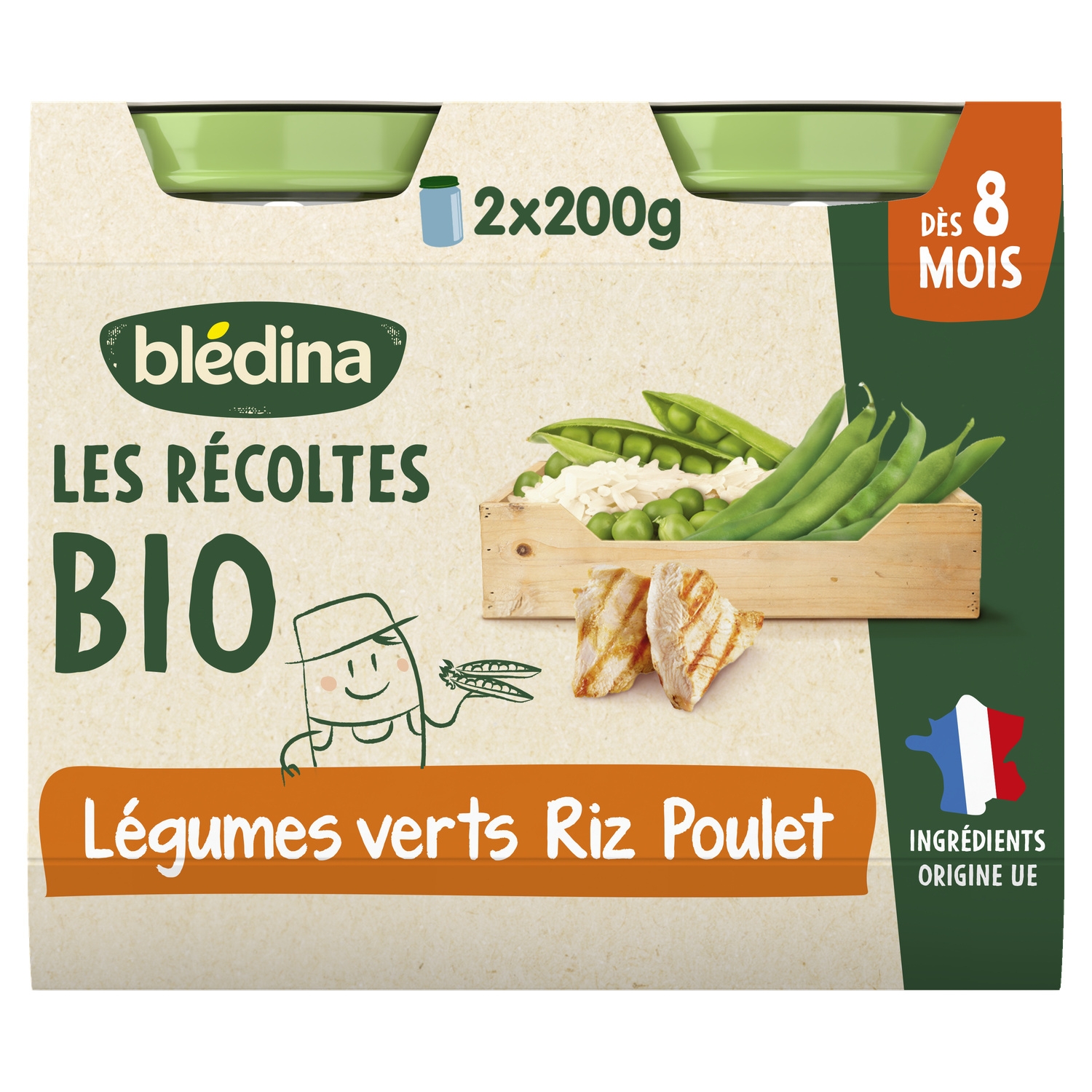 Omogeneizzati bio verdure verdi, riso e pollo dagli 8 mesi 2 x 200 g - BLÉDINA