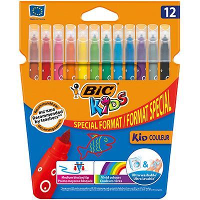 Bic Kids Kid Couleur Feutres De Coloriage à Pointe Moyenne - Couleurs Assorties, Etui Carton Format Spécial De 12