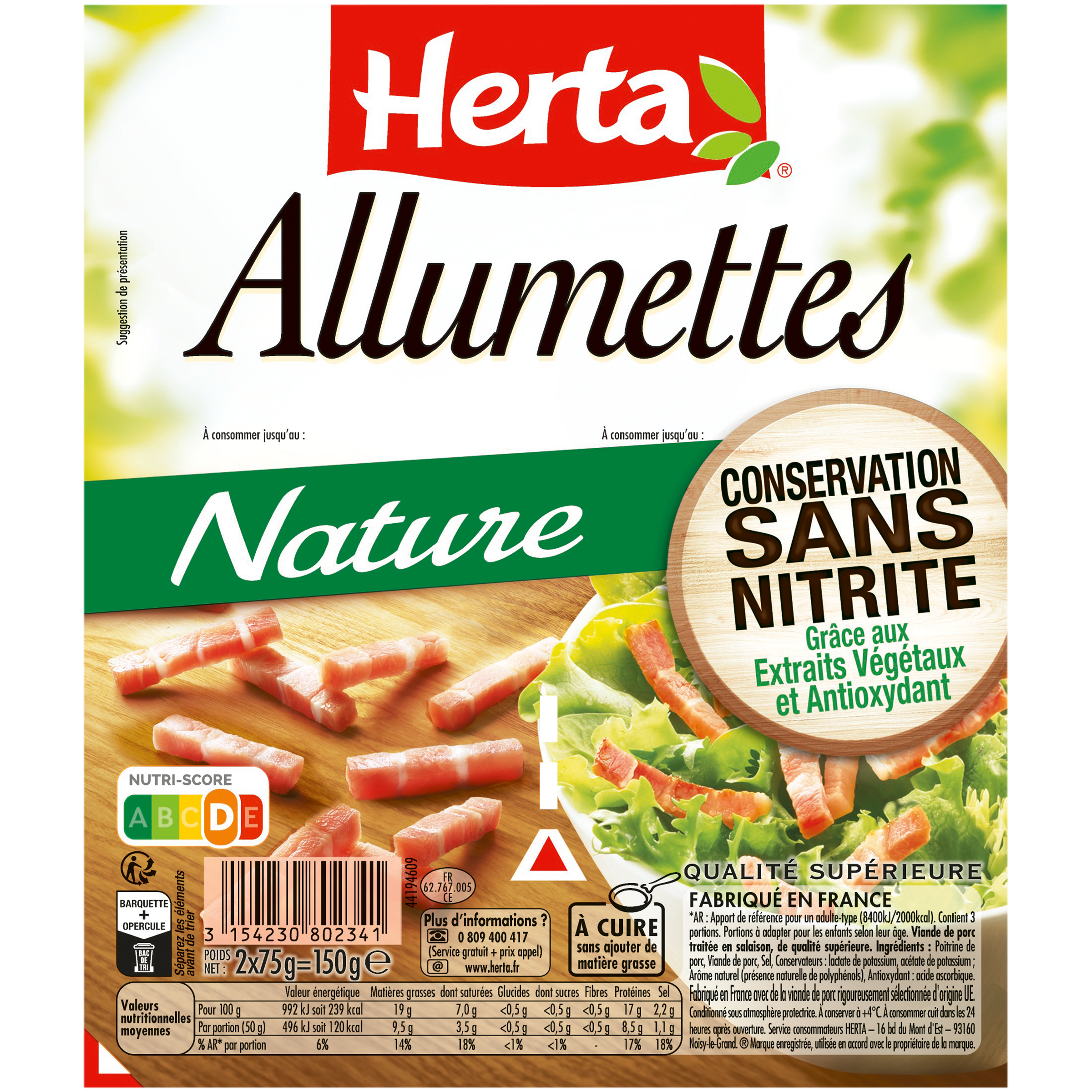 Nature Conservation 亜硝酸塩フリーマッチ、75g - HERTA