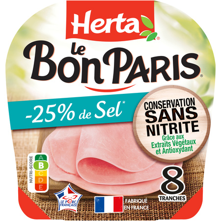 Kochschinken Le Bon Paris -25 % Salz Konservierung ohne Nitrit 8 Scheiben 280 g - HERTA