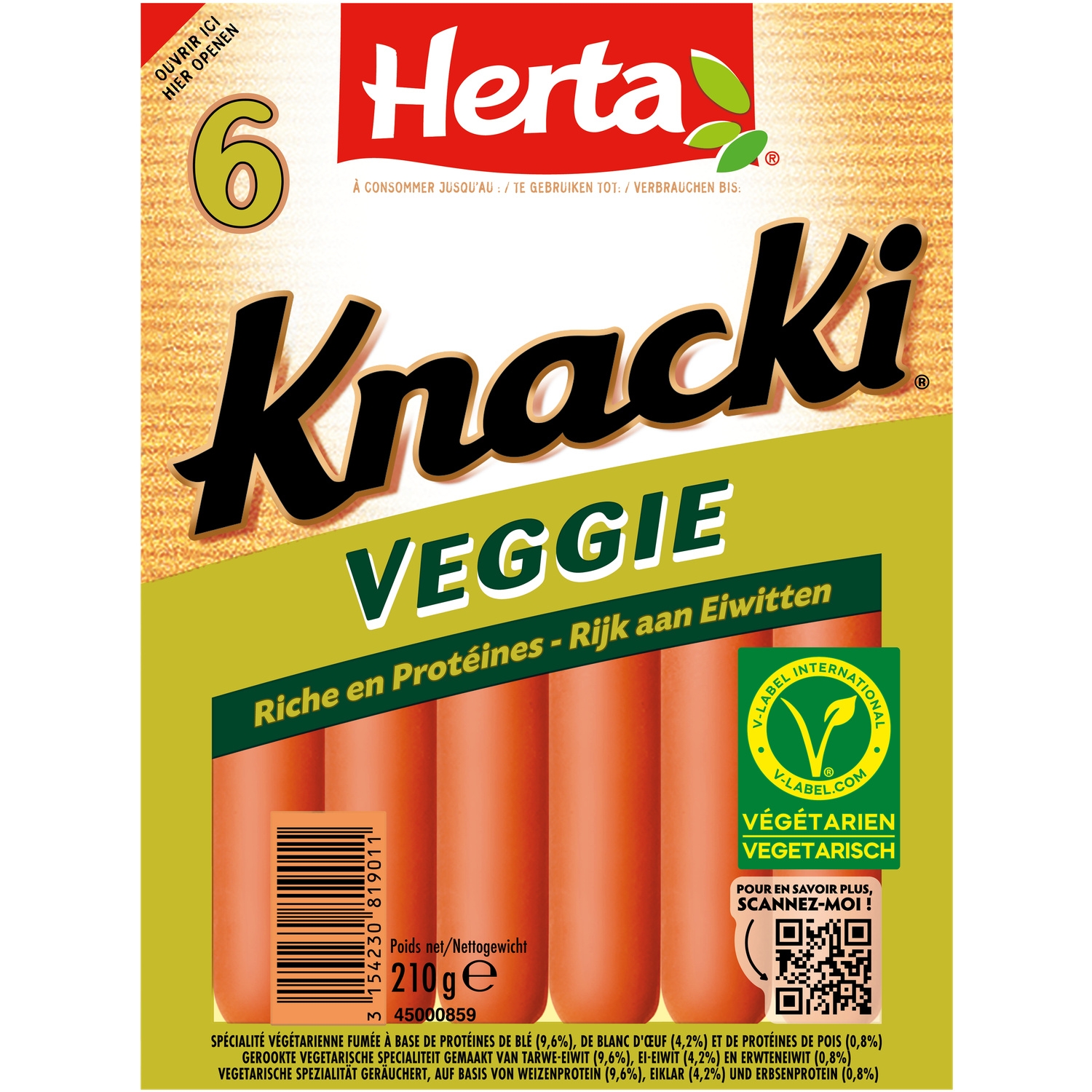 Saucisses végétales Knacki Veggie x6 210 g - HERTA