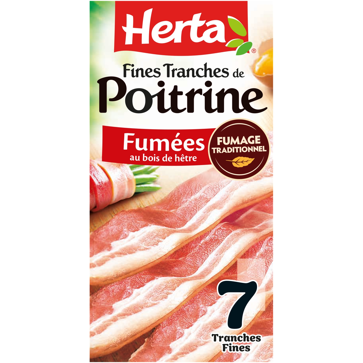 Poitrine de porc fumée au bois de hêtre, 7 tranches fines 100 g - HERTA