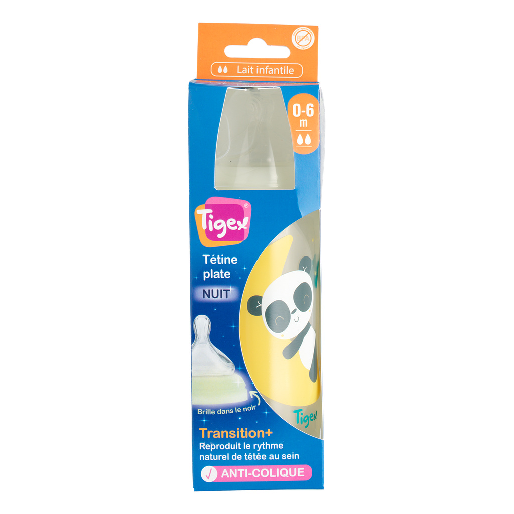 Biberon col large 3 vitesses 300mL Nuit 0-6 mois - TIGEX