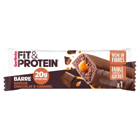 Fit & Protein barre saveur chocolat et caramel 20 g de protéines riche en fibres 57 g - GERLINÉA