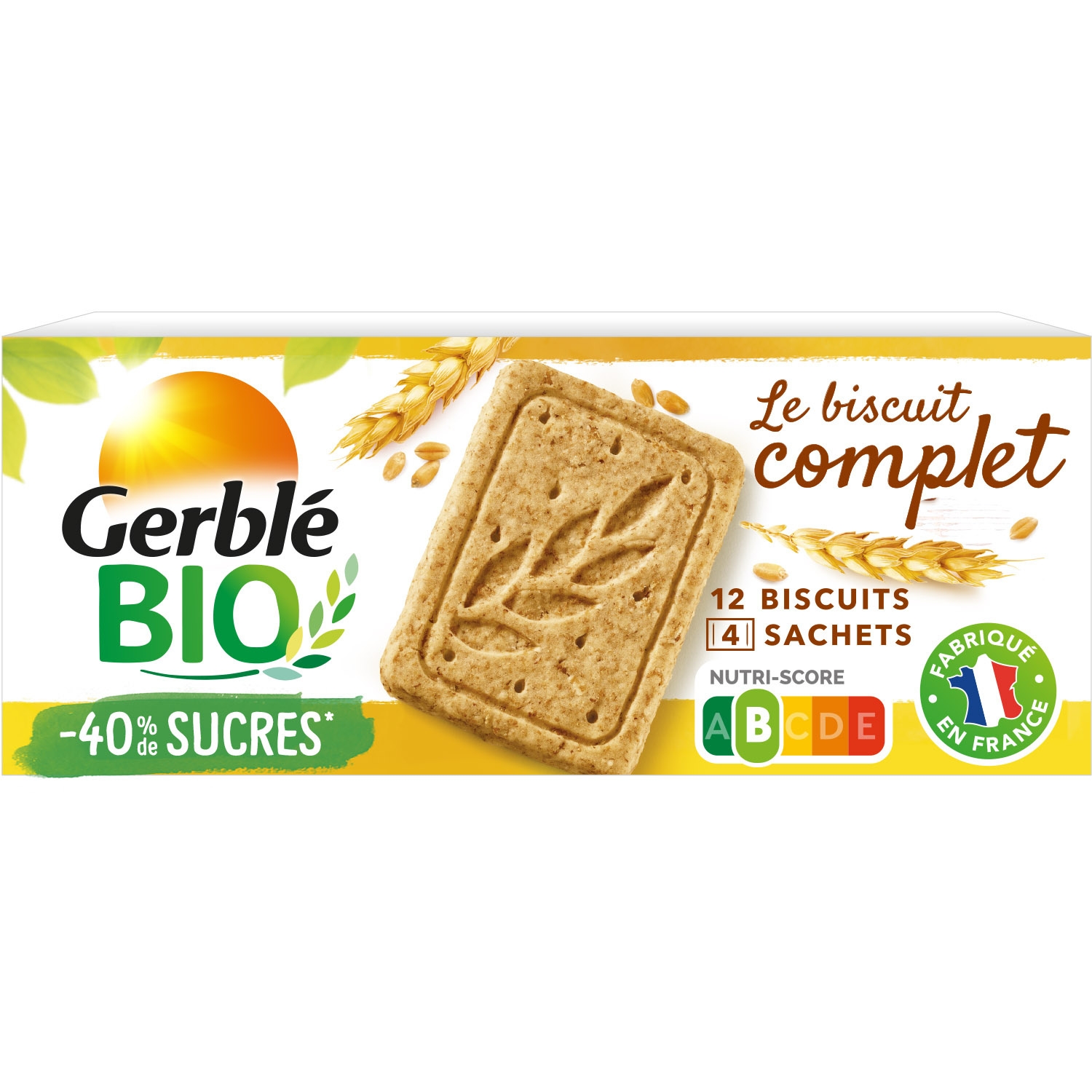 Biskuti za unga kamili za kikaboni -40 % ya sukari, biskuti 12, 132 g - GERBLÉ
