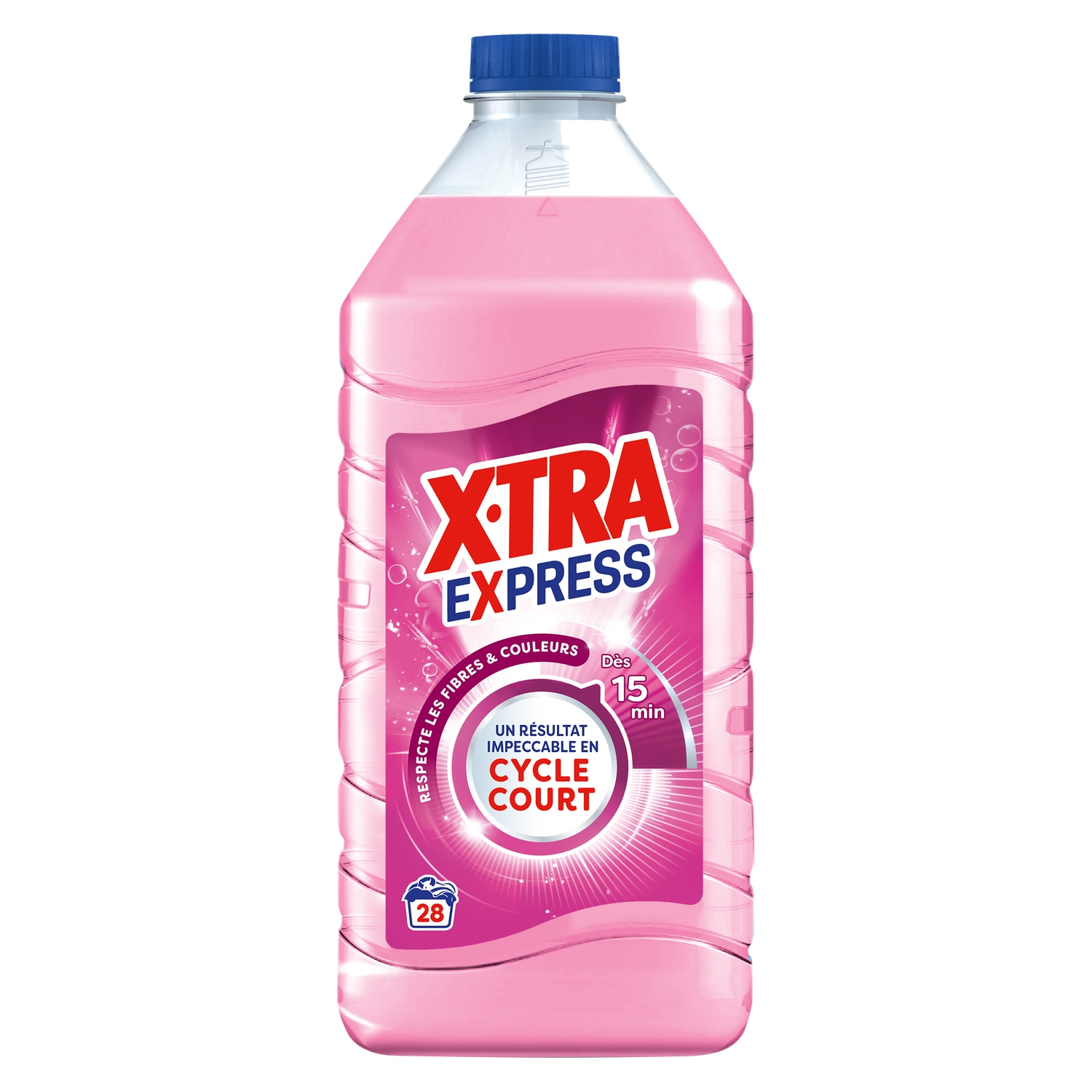 Lessive liquide Express fibres et couleurs cycle court, 28 lavages - X-TRA