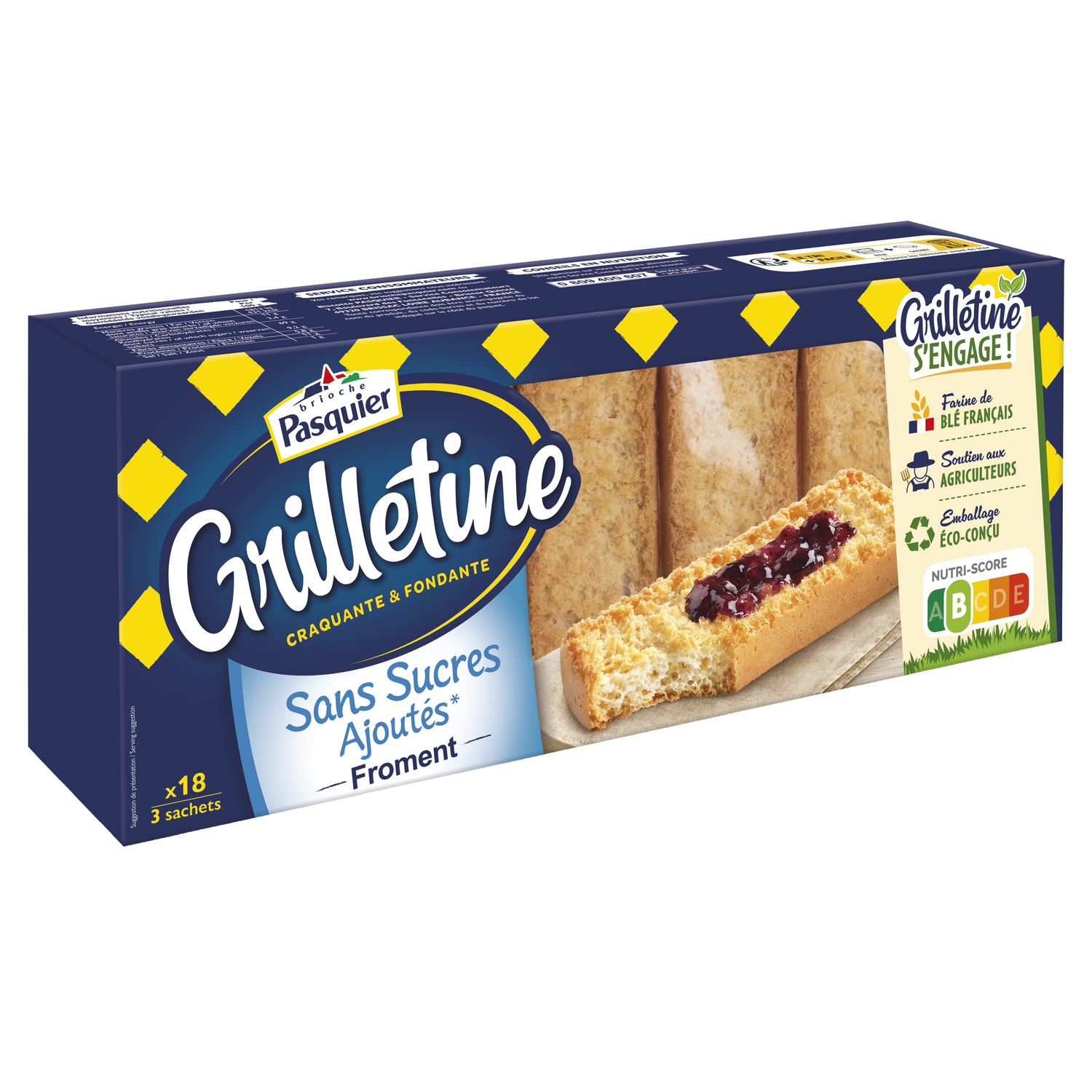 小麦トースト 砂糖不使用 x18、255 g - PASQUIER GRILLETINE