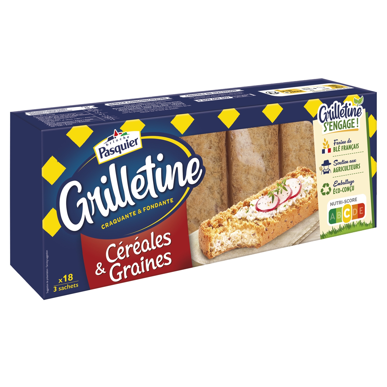 Pain grillé céréales et graines x18, 255 g - PASQUIER GRILLETINE