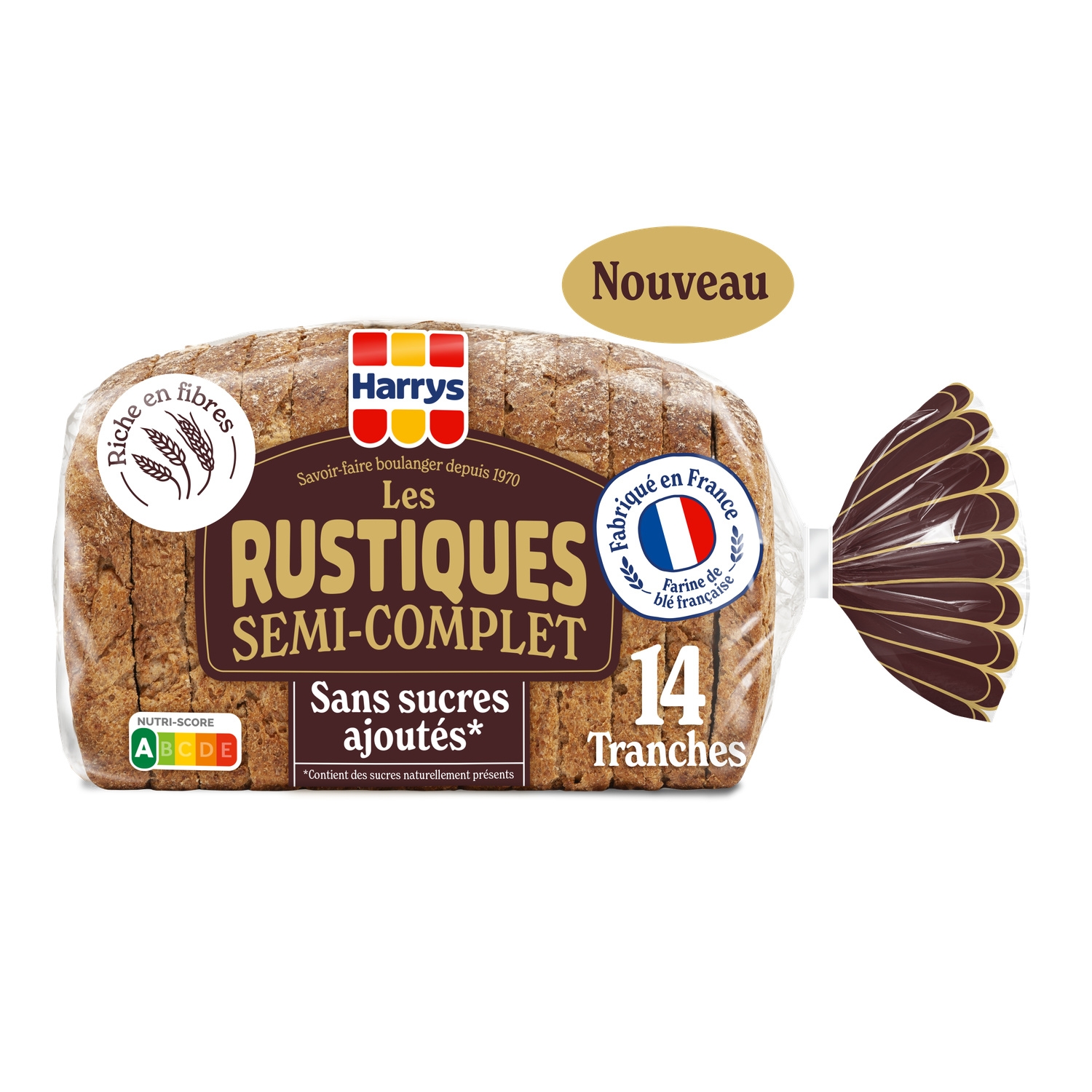 Mkate wa kukatwakatwa nusu-unga kamili Les Rustiques vipande 14, 450 g - HARRY'S
