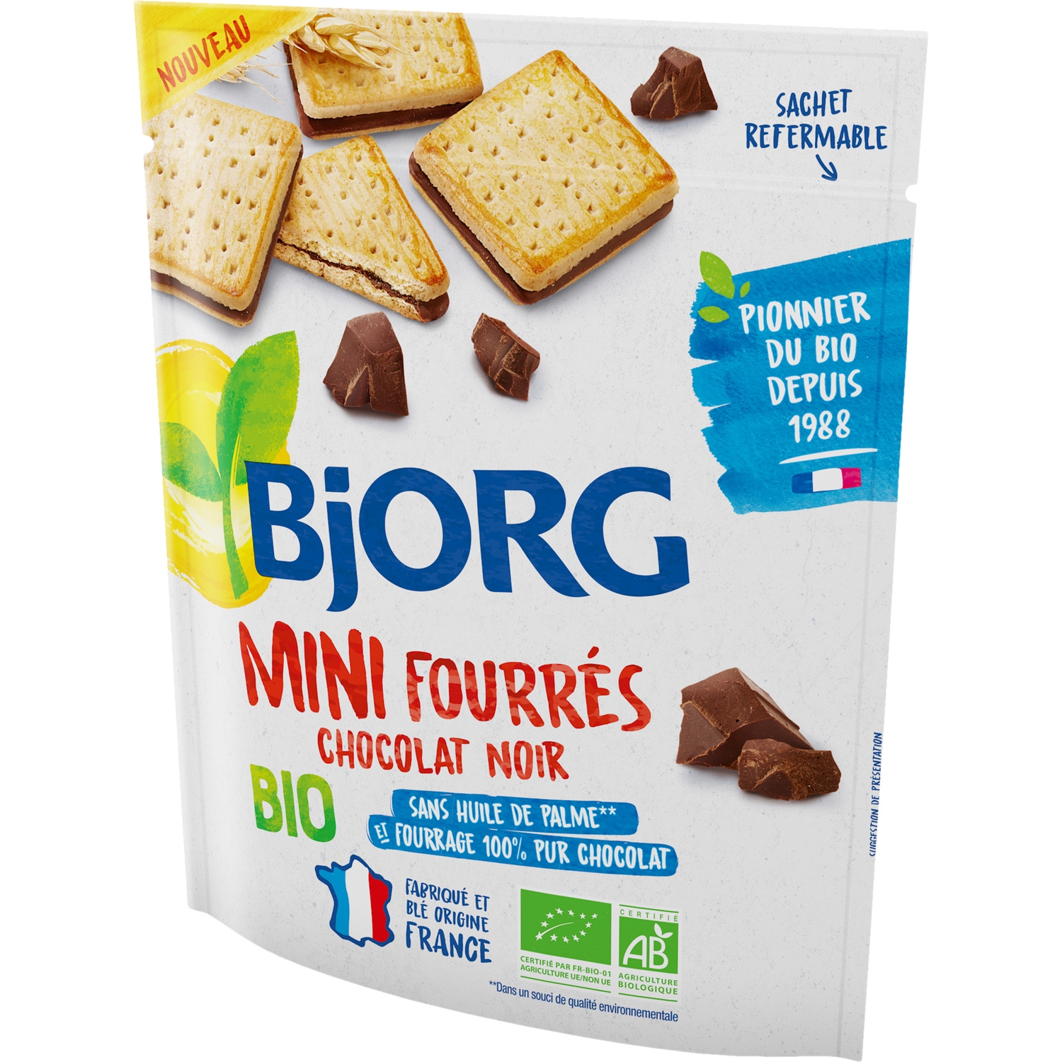 Biscuits mini fourrés chocolat noir bio sachet refermable 180 g - BJORG