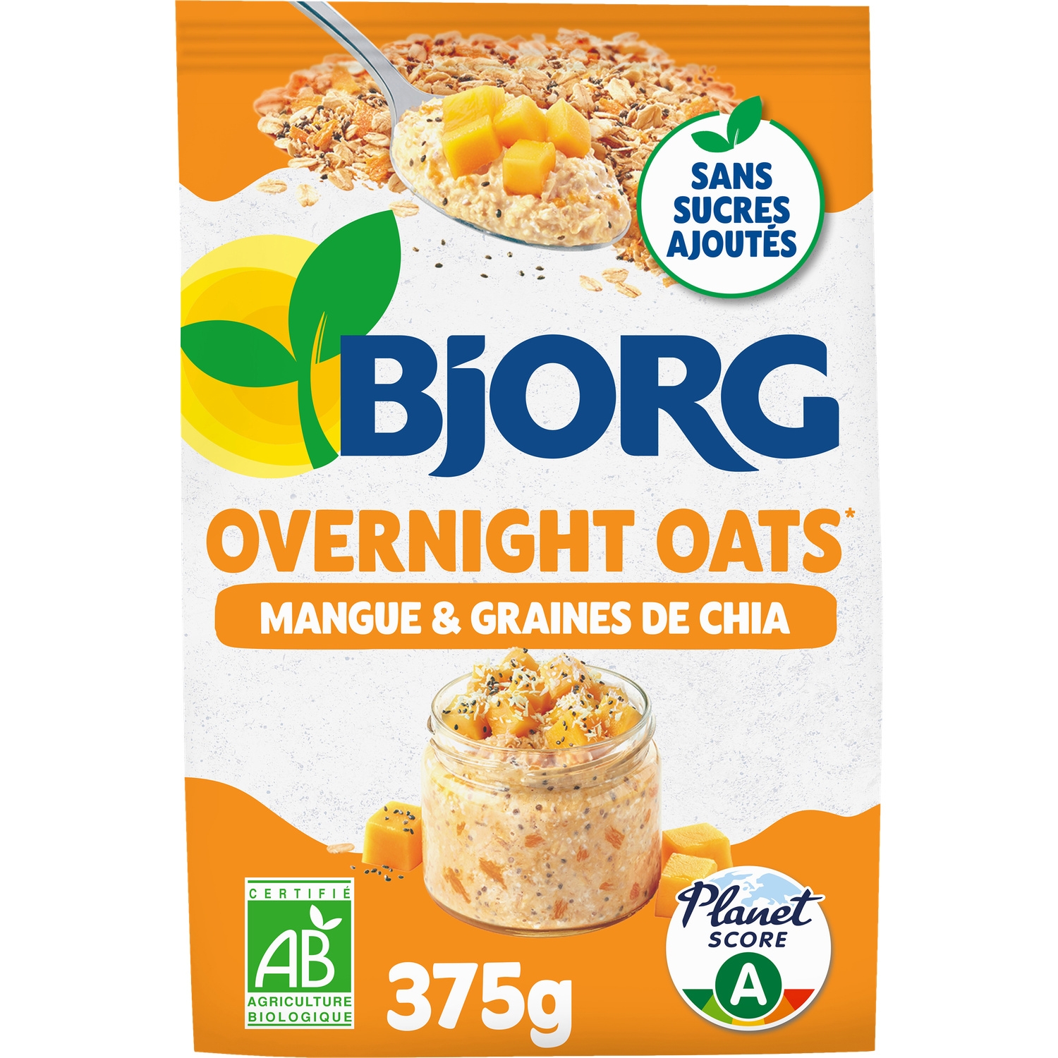Overnight oats mangue et graines de chia bio 375 g - BJORG