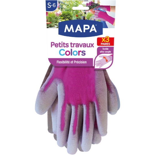 Gants petits travaux Colors taille S (6), x3 paires - MAPA