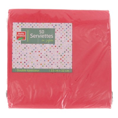 Serviettes en ouate rouges 33 x 33 cm 2 plis, x50 - BELLE FRANCE