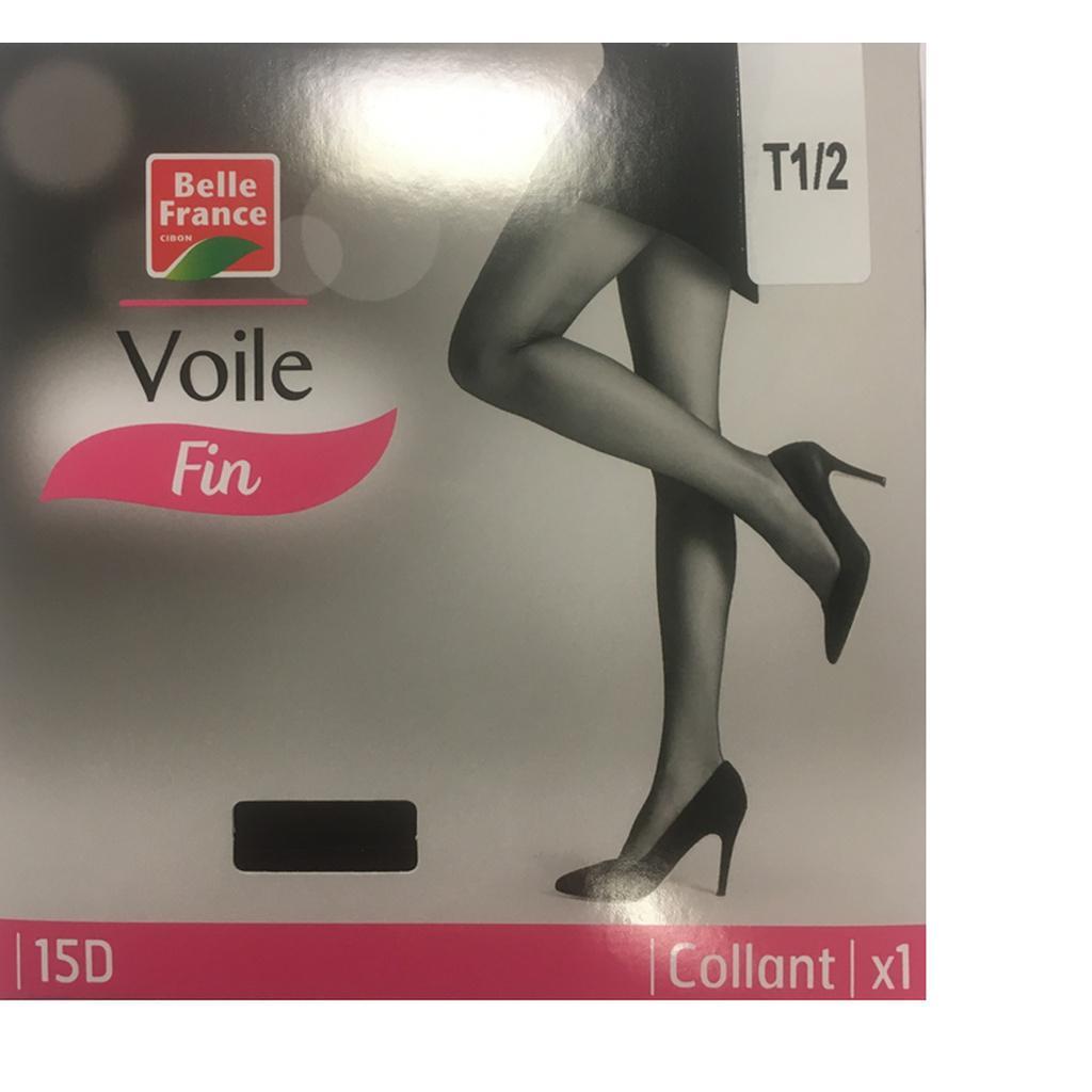 Collant voile fin 15 deniers noir taille 1/2 - BELLE FRANCE