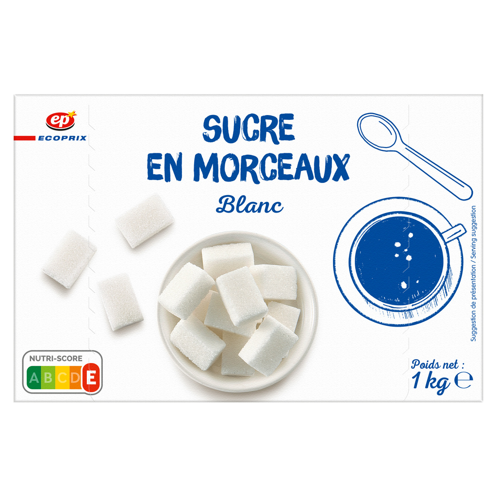 White sugar cubes box 1 kg - Ecoprix