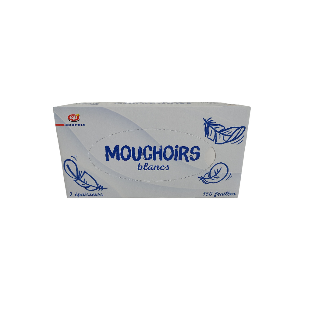 Mouchoirs blancs 2 épaisseurs boîte de 150 - Ecoprix