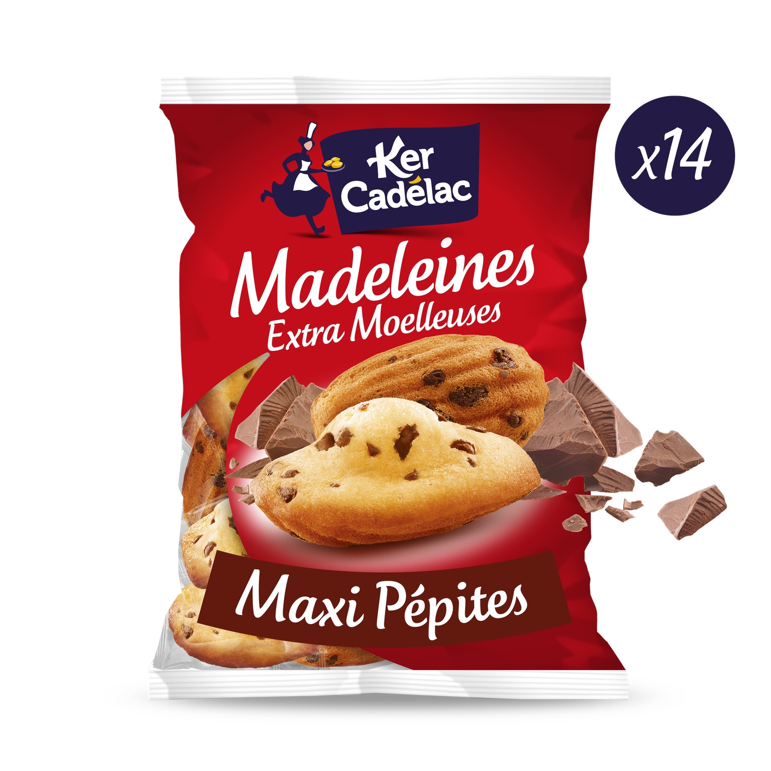 Madeleines extra moelleuses maxi pépites de chocolat sachets individuels 400 g - KER CADELAC