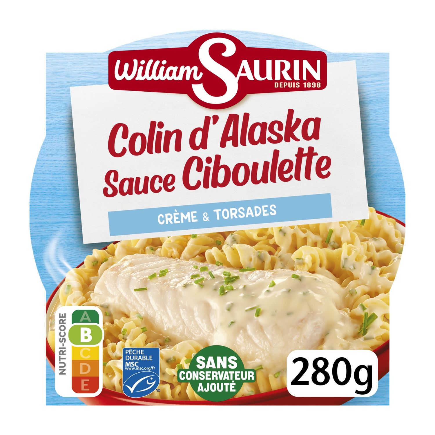 Plat Cuisiné Colin d'Alaska Sauce Ciboulette Crème & Torsades 280g - WILLIAM SAURIN