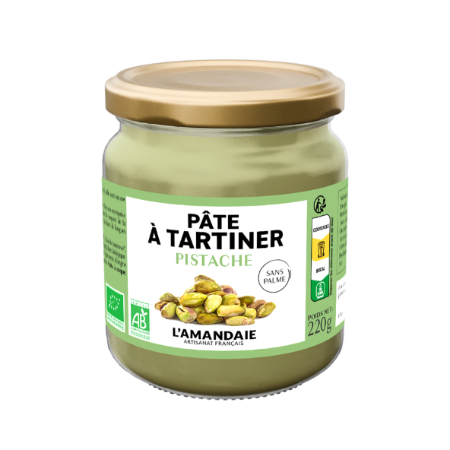 Pâte à tartiner pistache bio sans huile de palme artisanat français 220 g - L'AMANDAIE