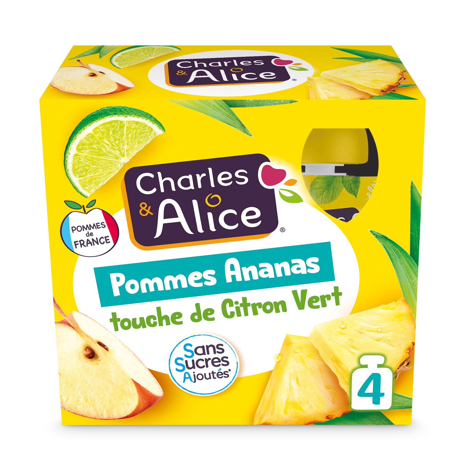 Gourdes pomme ananas touche de citron vert sans sucres ajoutés 4 x 90 g - Charles & Alice