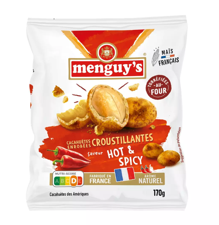 Cacahuètes enrobées saveur hot & spicy 170 g - MENGUY'S