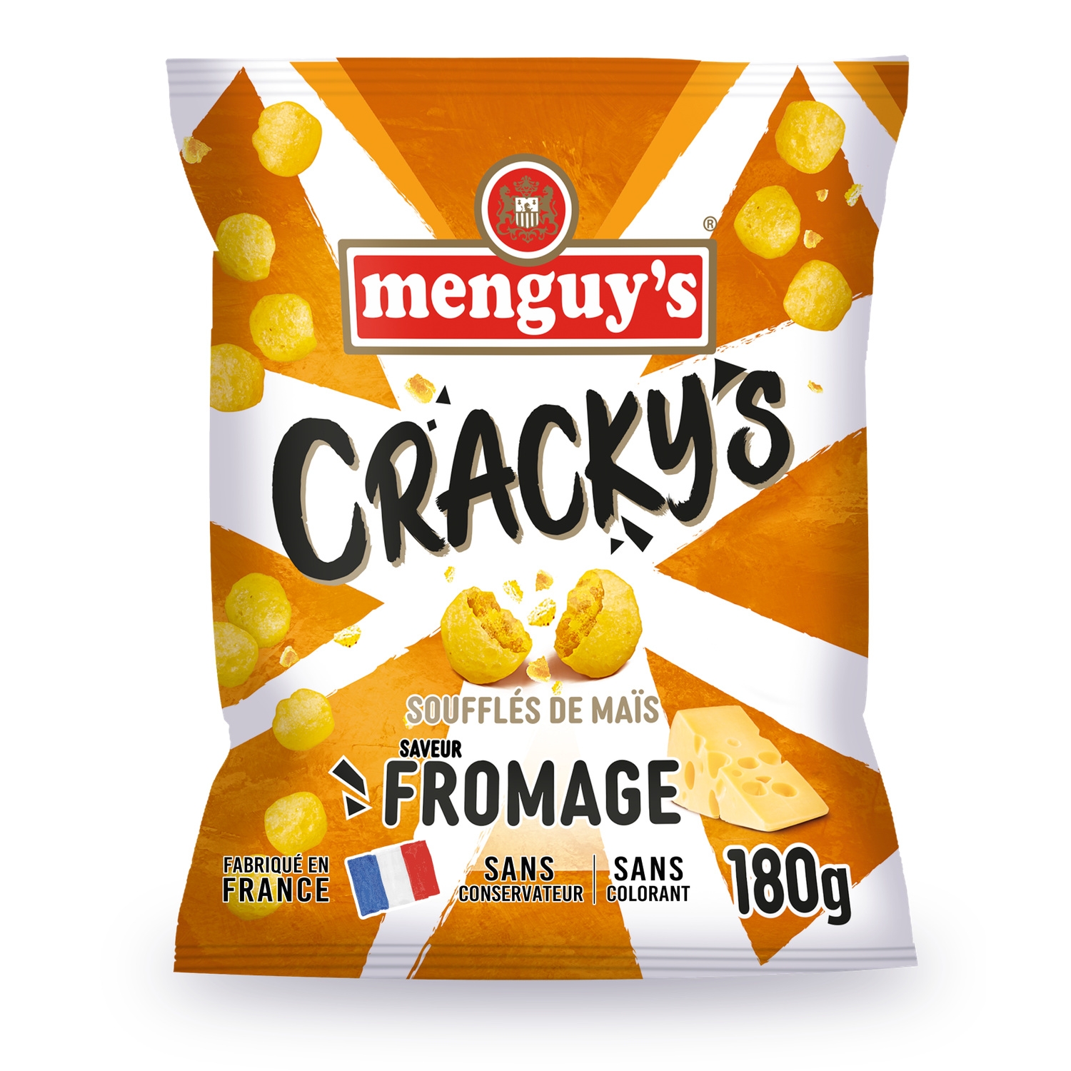 Soufflés de maïs Cracky's saveur fromage 180 g - MENGUY'S