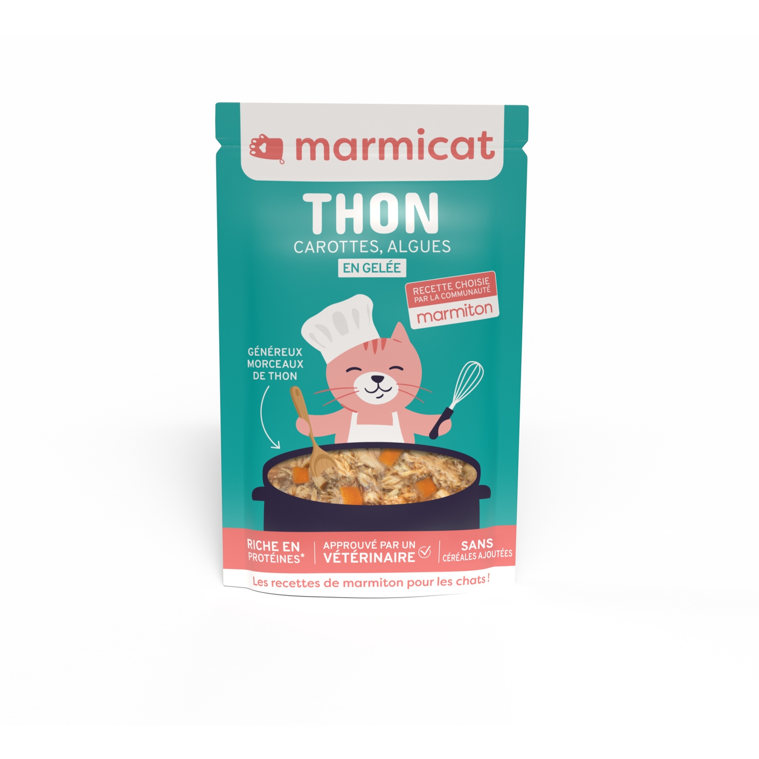 Pâtée pour chat en gelée sans céréales thon carotte et algue, 70 g - MARMICAT