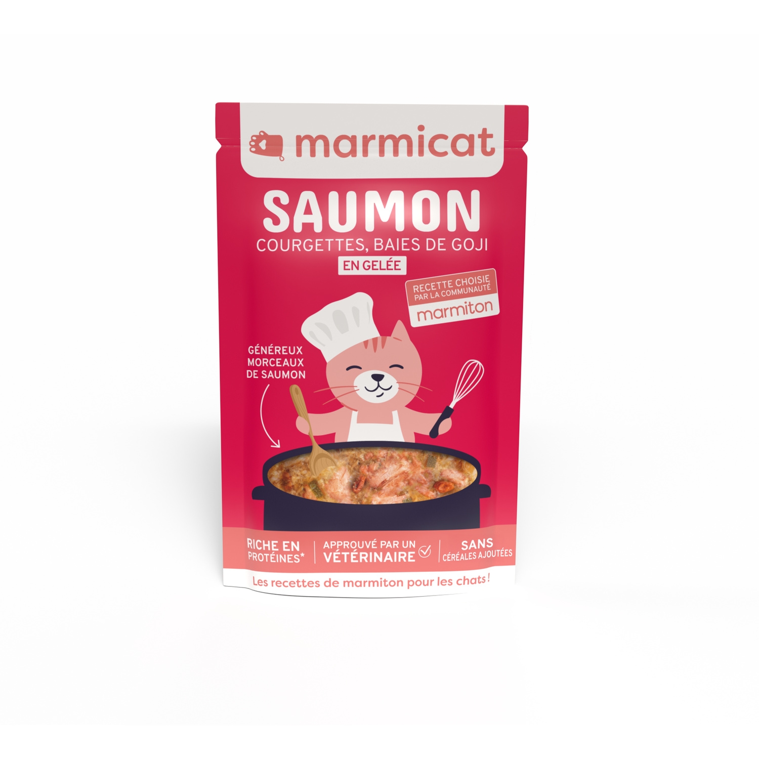 Pâtée pour chat en gelée sans céréales saumon citrouille et baies de goji, 70 g - MARMICAT