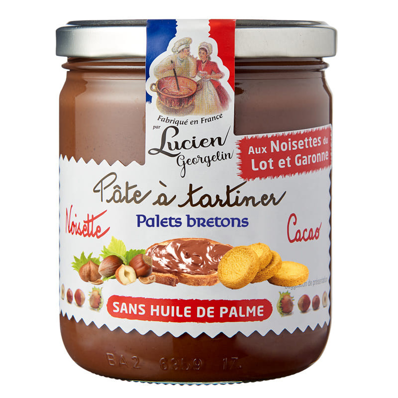 Pâte à Tartiner Noisette De France. Cacao Et Brisures De PaletsBretons Sans Huile De Palme 400g - LUCIEN GEORGELIN
