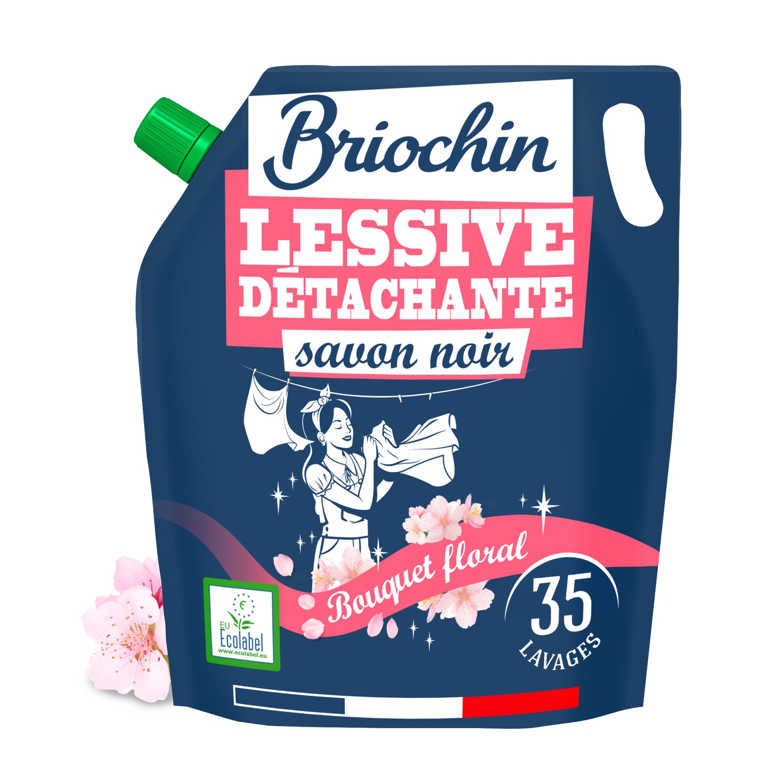 Lessive détachante savon noir bouquet floral, recharge 35 lavages - BRIOCHIN