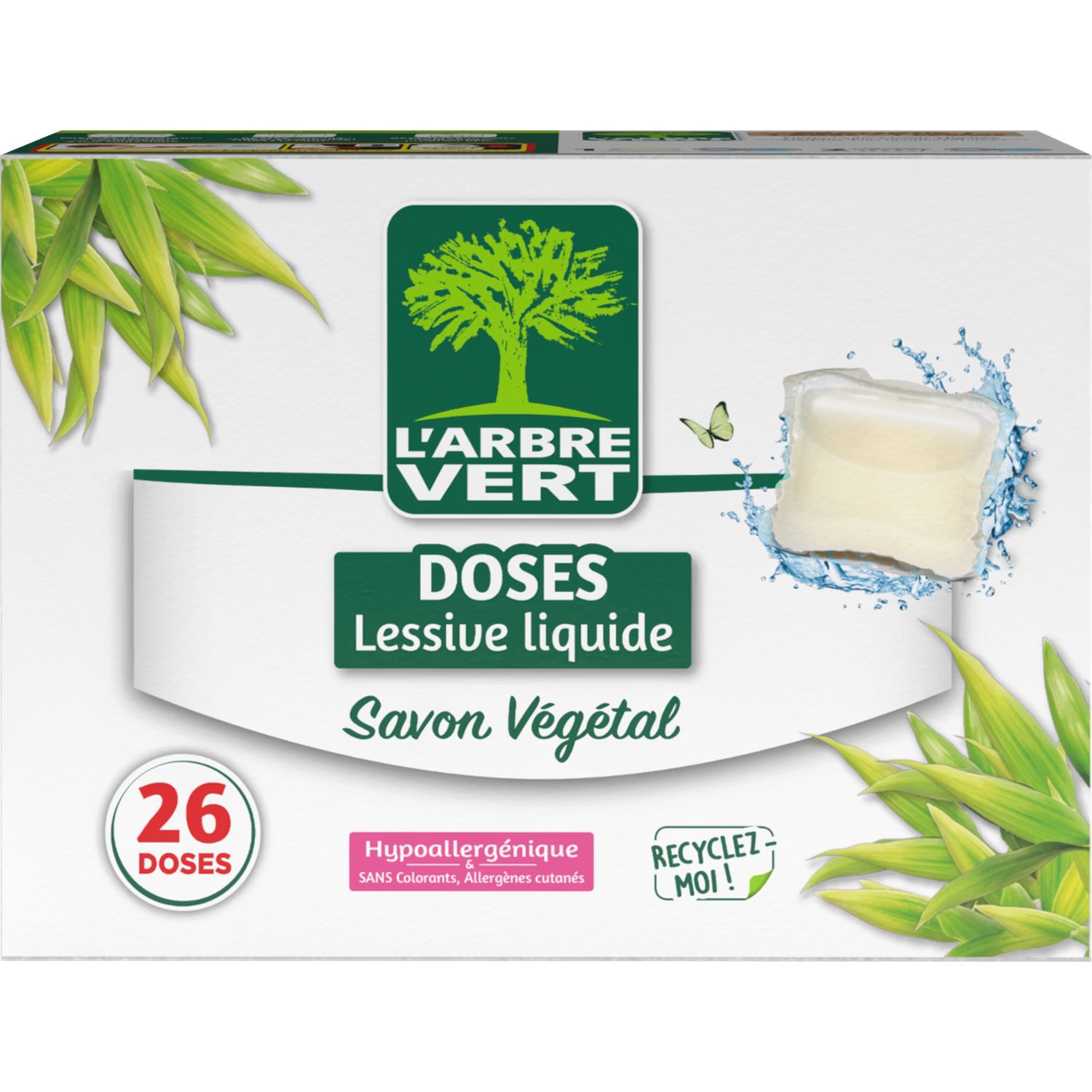Lessive liquide en doses savon végétal hypoallergénique, x26 - L'ARBRE VERT