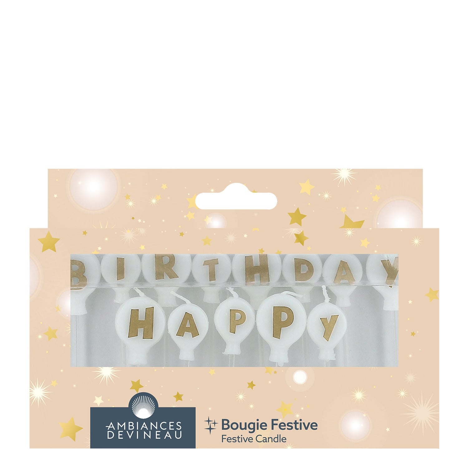 Bougie Happy Birthday dorée sur pic - DEVINEAU