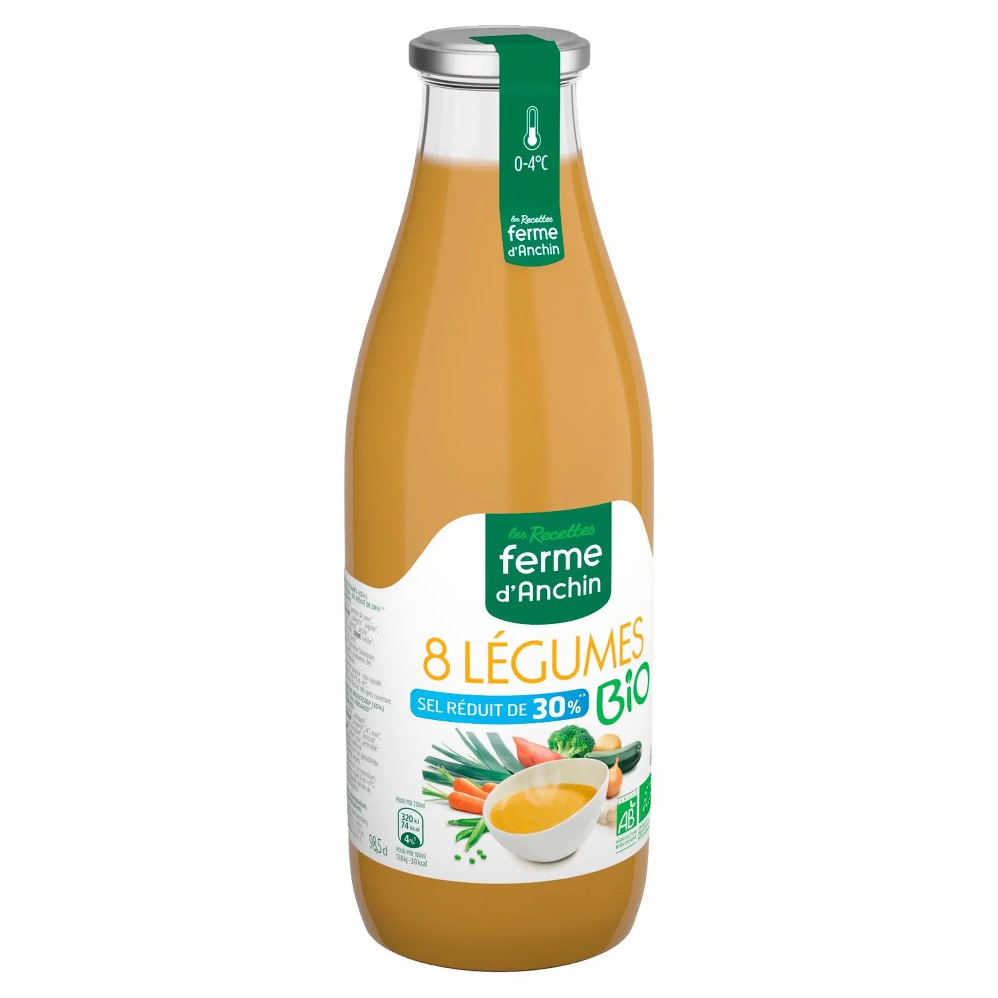Soupe bio aux 8 légumes, sel réduit de 30 % - FERME D'ANCHIN