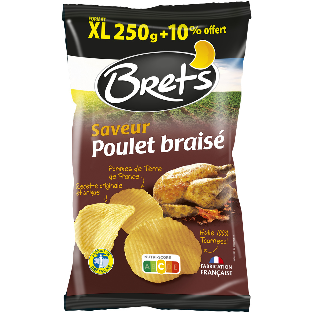 Chips ondulées saveur poulet braisé 250 g + 10 % offert - BRETS