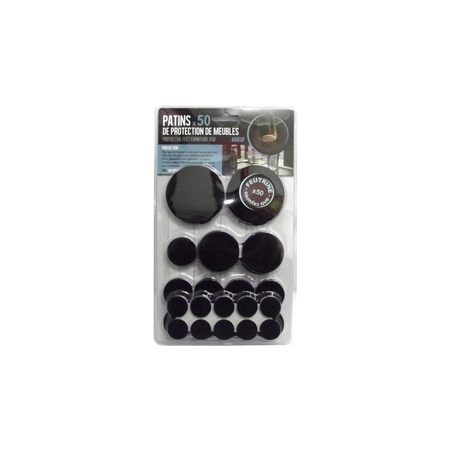 Patins De Protection - Pour Meubles Et Chaises - Feutrine - Noir - Assortiment Tailles - JE CHERCHE UNE IDEE
