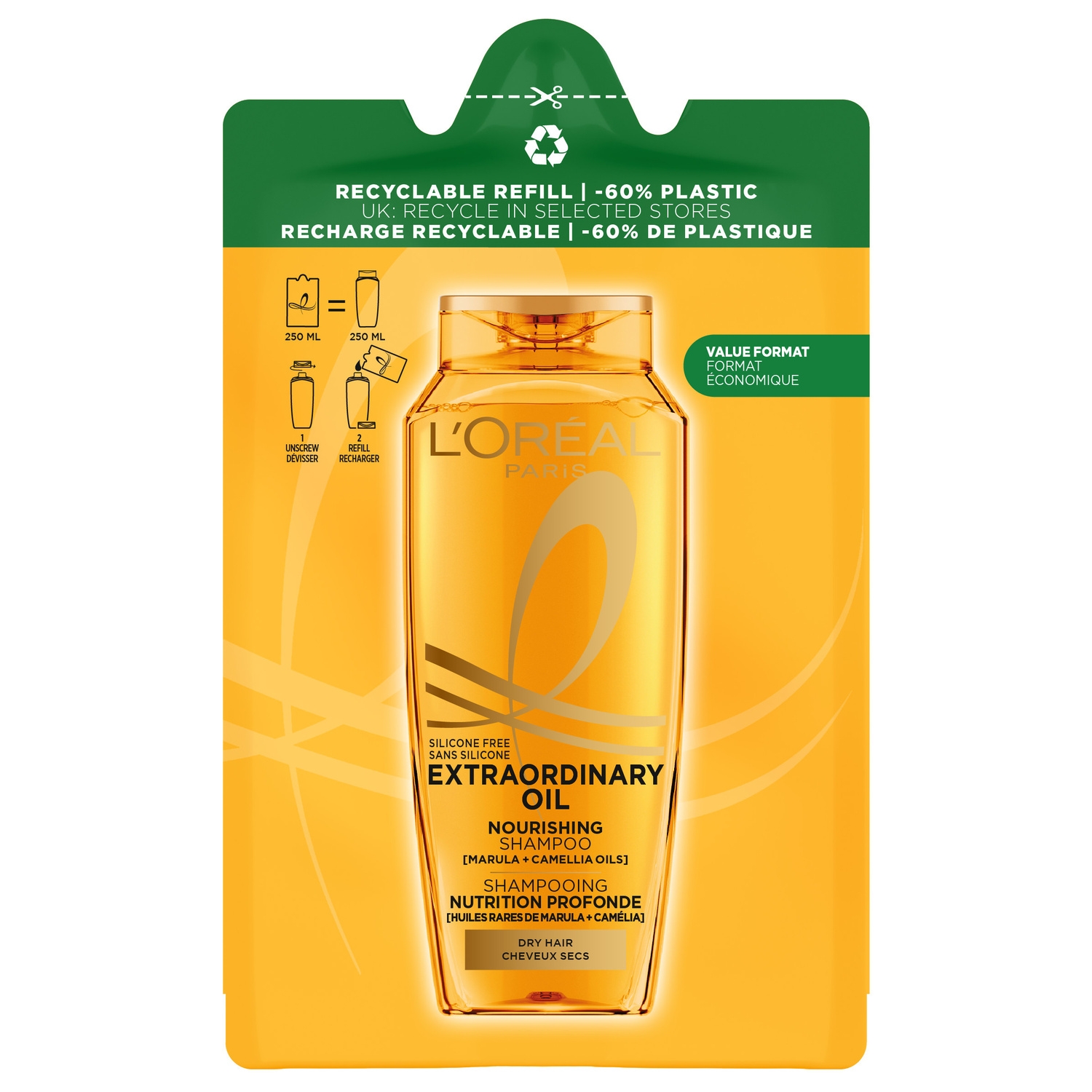 Shampooing Elseve Extraordinary Oil nutrition profonde, recharge 250 ml - L'OREAL