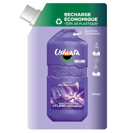Eco-Recharge Gel Douche Délassante Huile Essentielle Ylang de Madagascar 500ml - USHUAIA