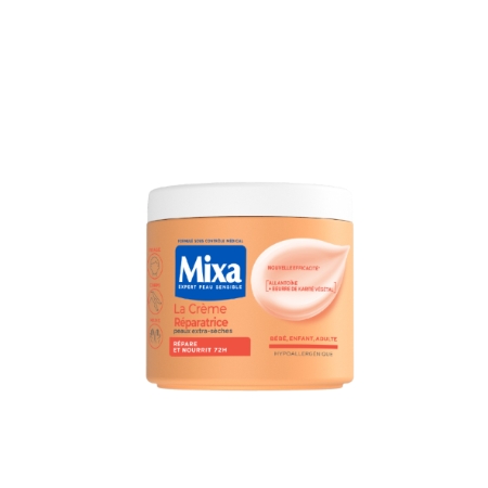 Crème Visage Corps Mains Hydratante Réparatrice 72h pour Peaux Extra-Sèches Hypoallergénique Beurre de Karité 400ml - MIXA