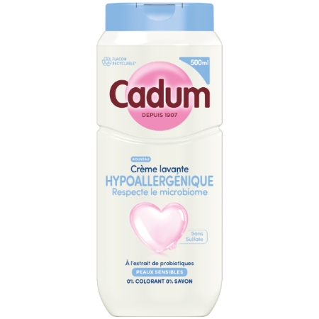 Crème Lavante Hyppoallergénique à l'Extrait de Probiotiques pour Peaux Sensibles 500ml - CADUM
