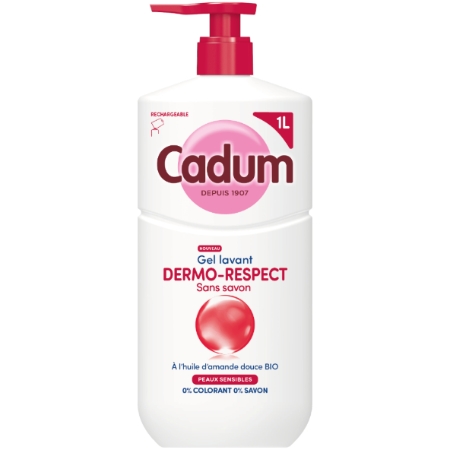 Gel Lavante Dermo-Respect Sans Savon à l'Huile d'Amande Douce Bio pour Peaux Sensibles 1L - CADUM